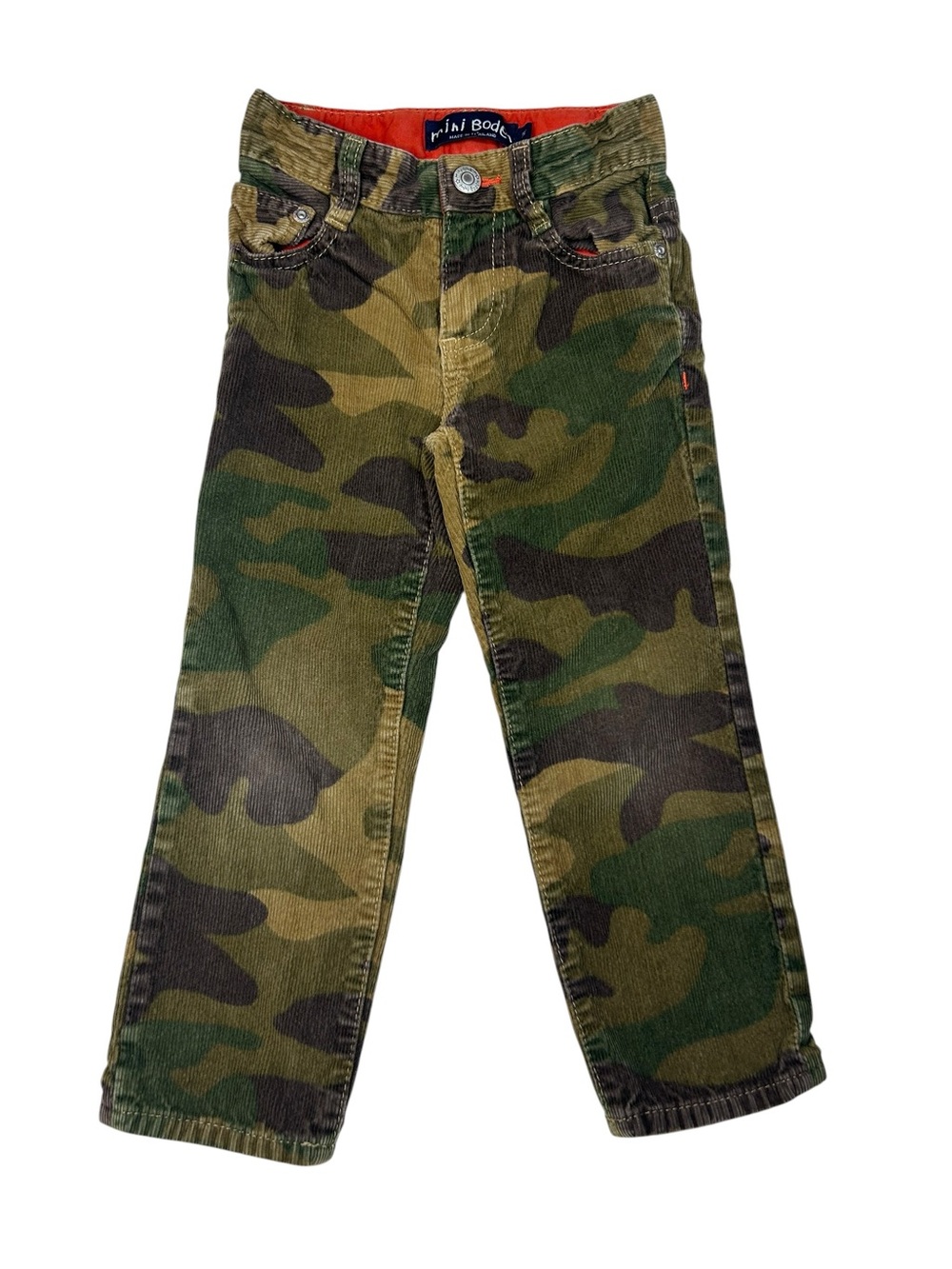 Mini Boden Kids' Green Camo Corduroy Pants 3 Years